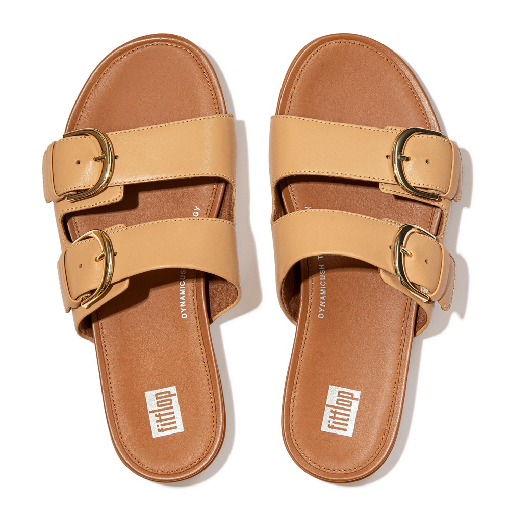Fitflop Womens Slides - Gracie Buckle Leather - Brown - 856-VOTAMX
